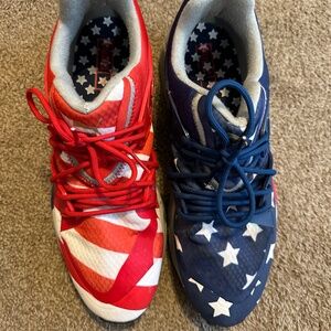 Red white and blue Puma shoes